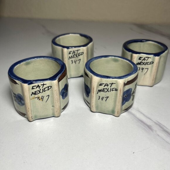 Hand-Painted Mexican Ceramic Floral Napkin Ring Set of 4 - Picture 4 of 11